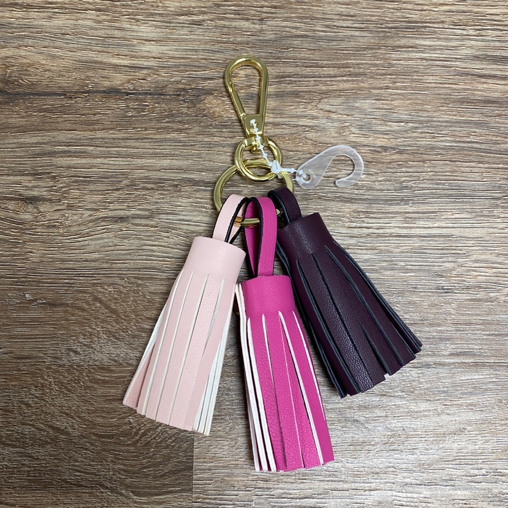 NEW Pink Purple Tassel Keychain Bag Charm Gold Hardware